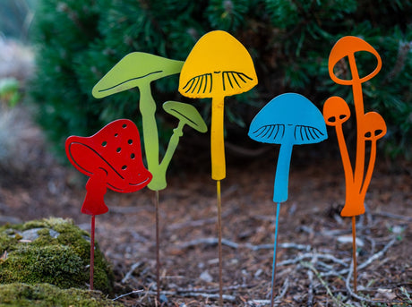 Painted Mushrooms - 5 Piece Stake Set