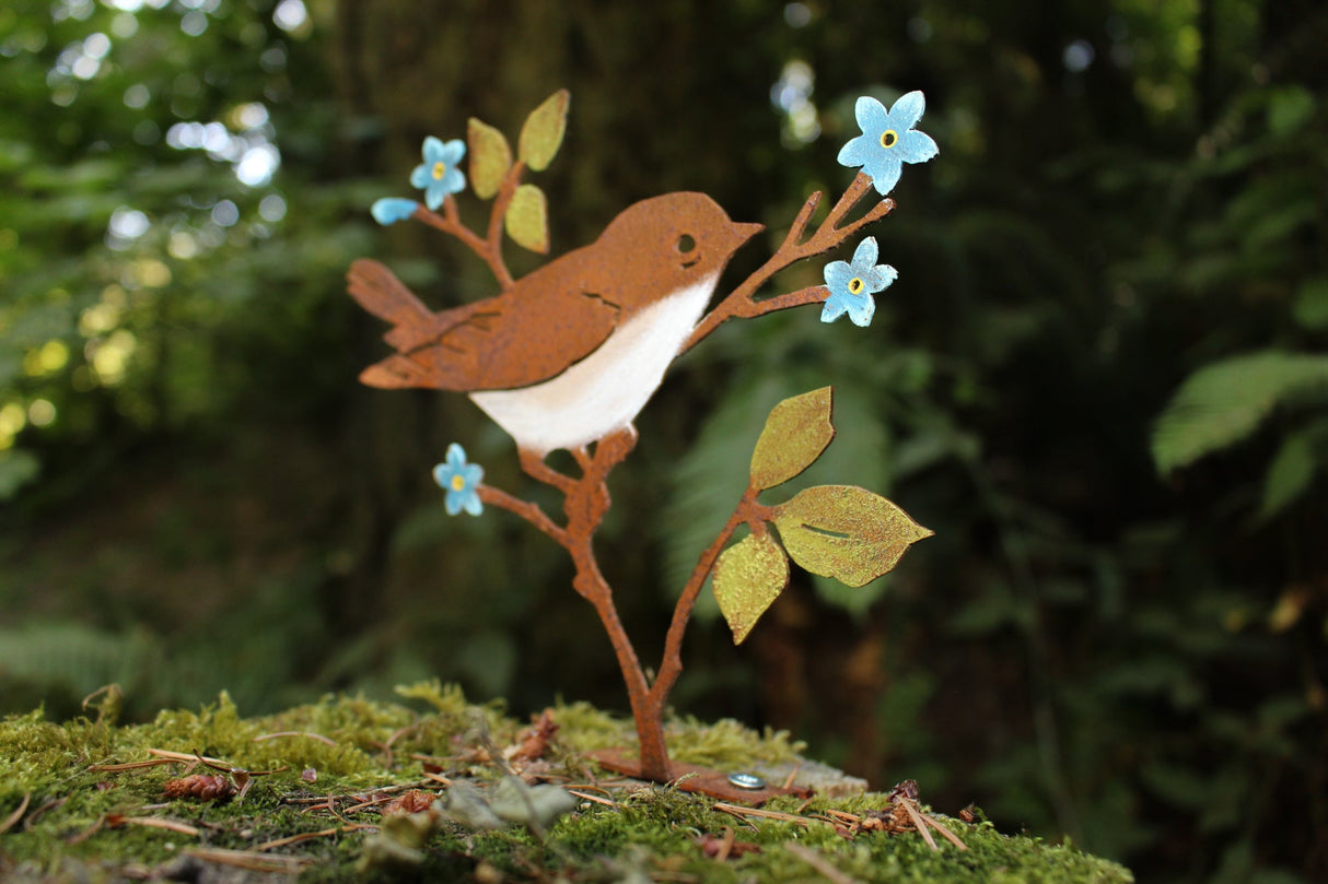 Upright Warbler with Flower