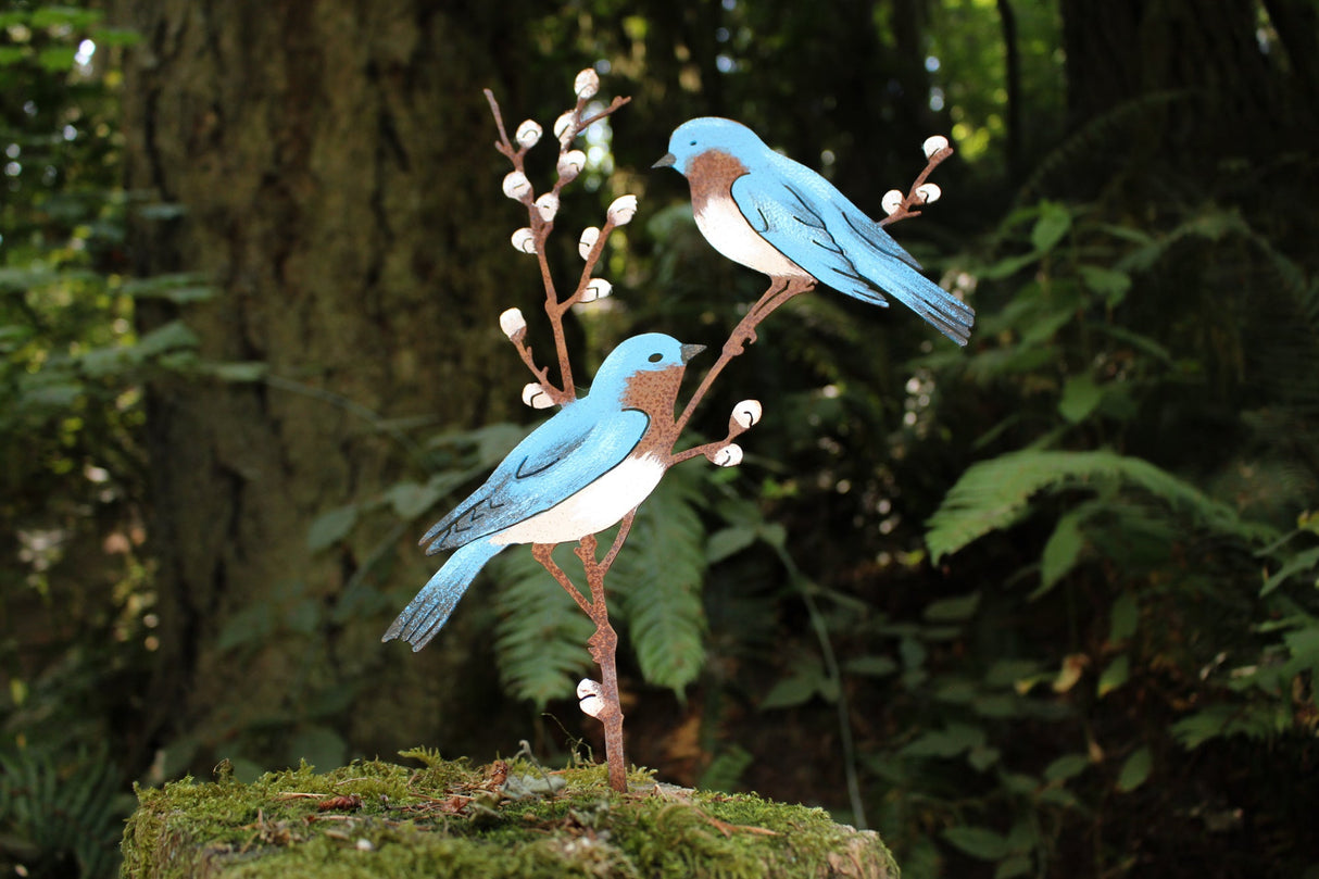 Bluebirds on Willow Branch Tab - Painted
