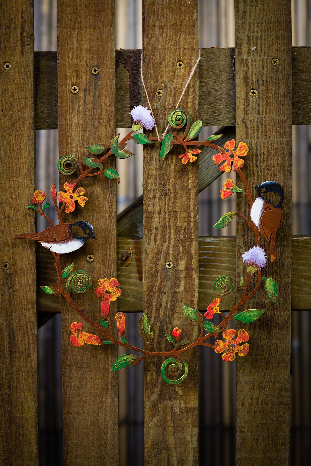 Chickadees & Flowers Wreath
