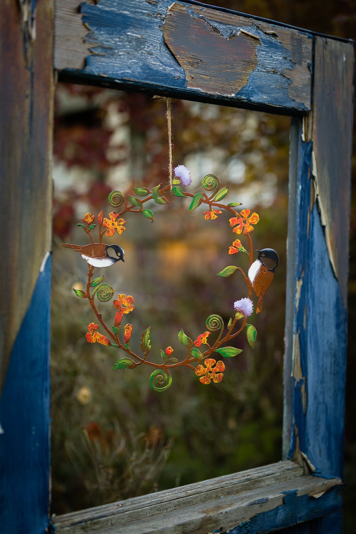 Chickadees & Flowers Wreath