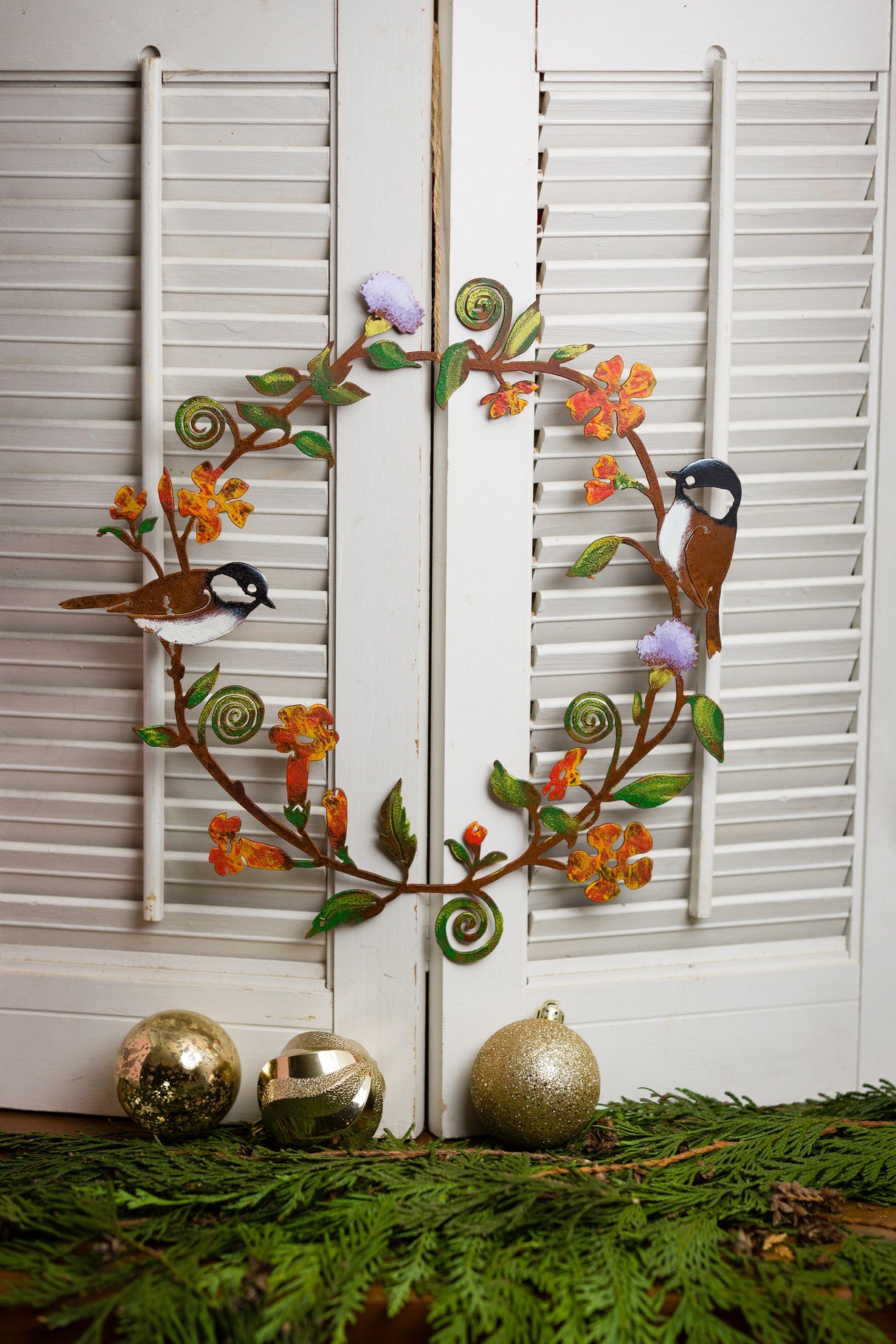 Chickadees & Flowers Wreath
