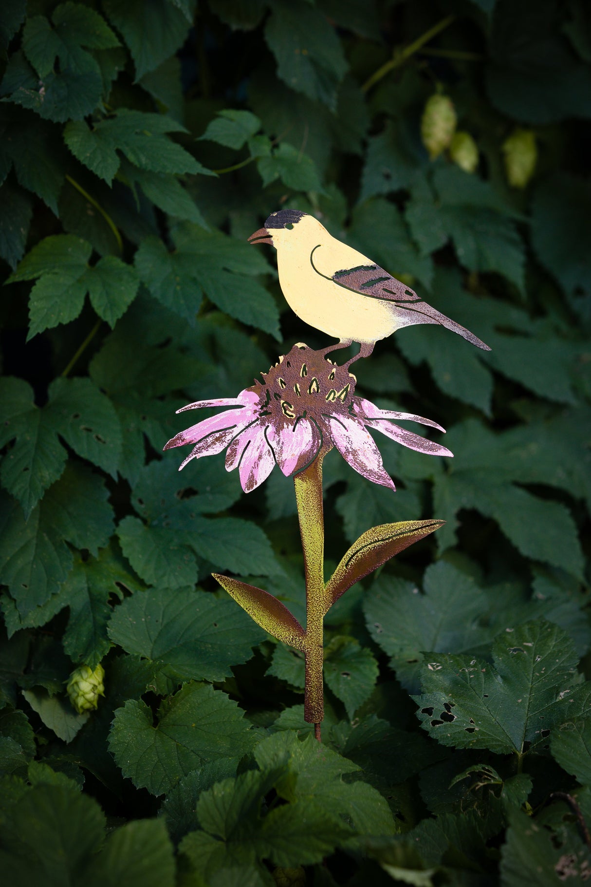 Hand Painted Goldfinch on Cone Flower Pick