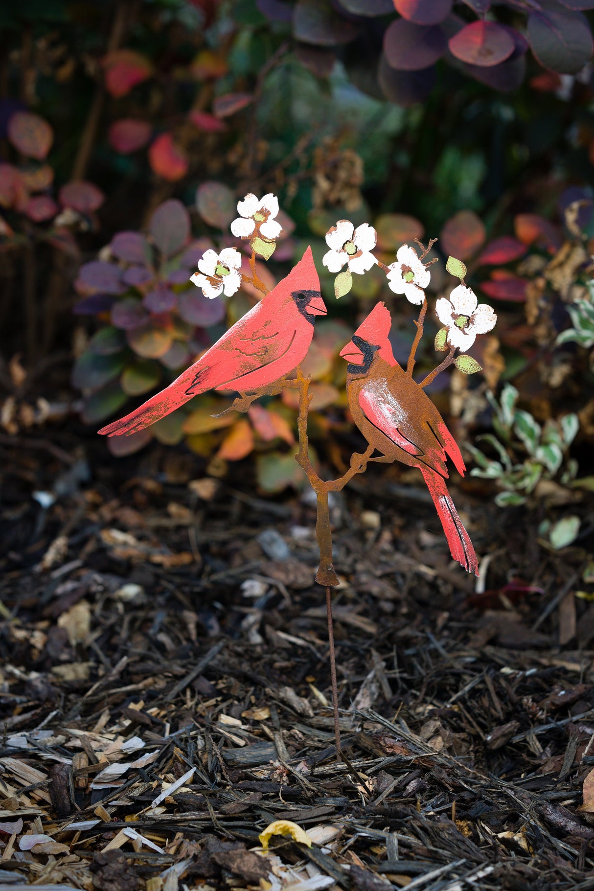 Cardinals On Dogwood Stake
