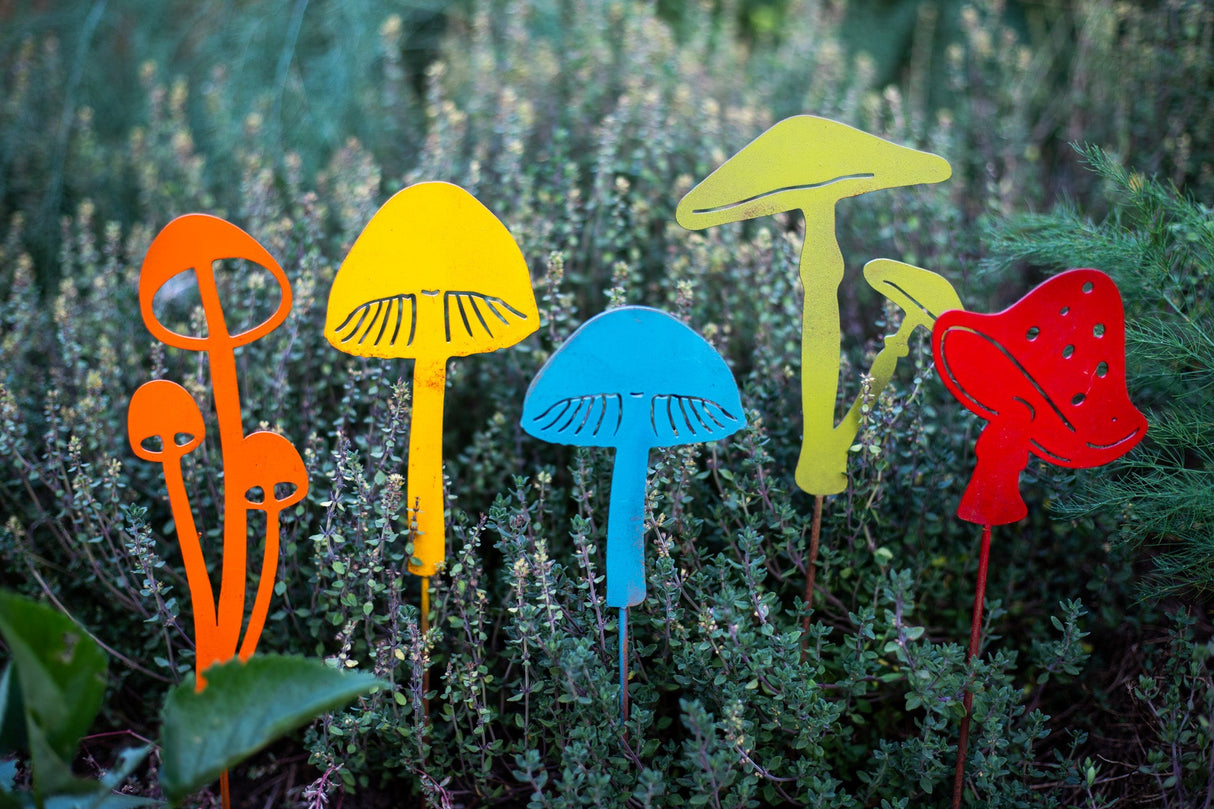 Painted Mushrooms - 5 Piece Stake Set