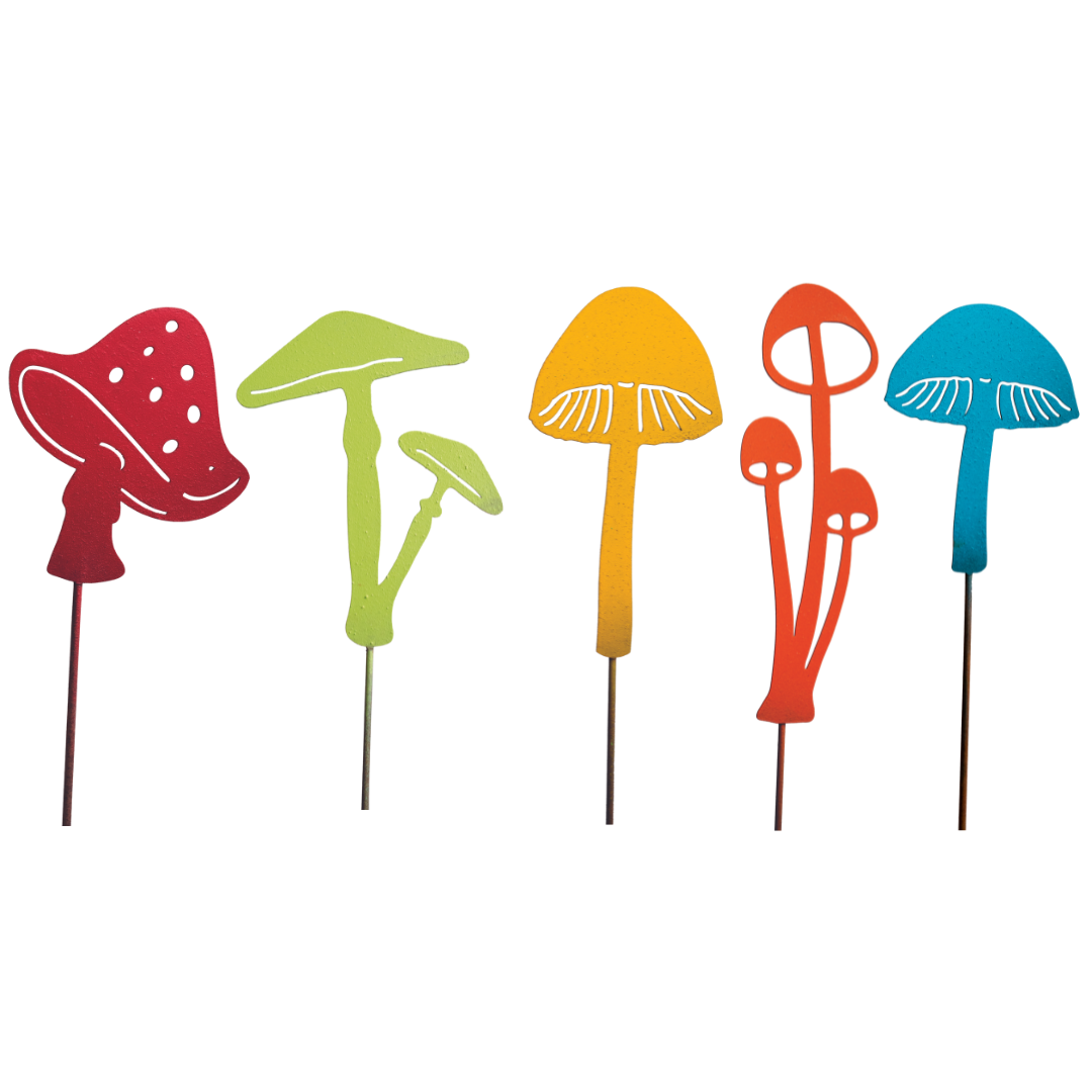 Painted Mushrooms - 5 Piece Stake Set