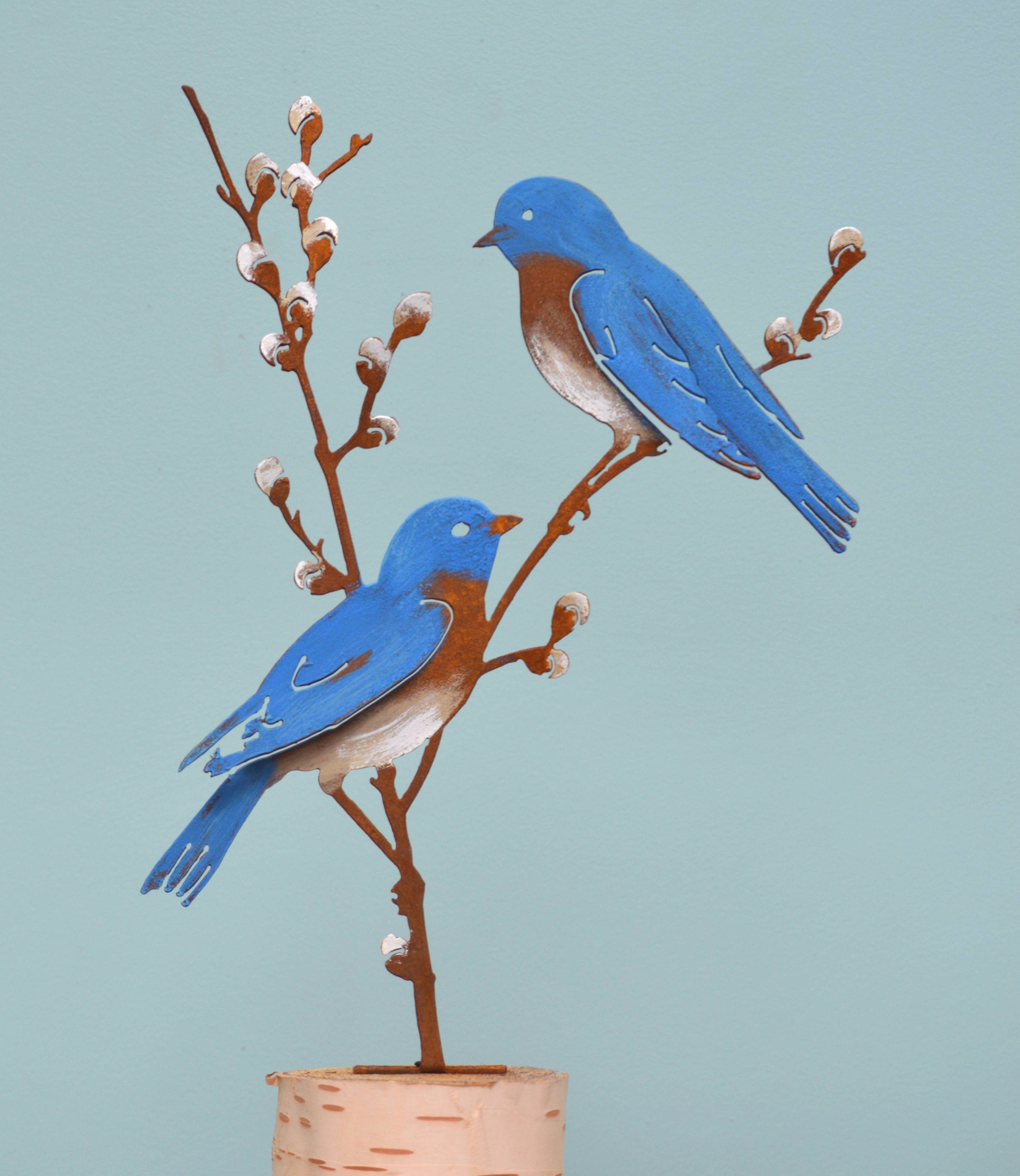 Bluebird on Willow Branch - Painted - Rusty Birds