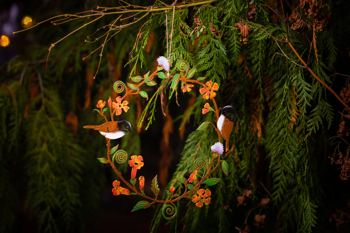 Chickadees & Flowers Wreath