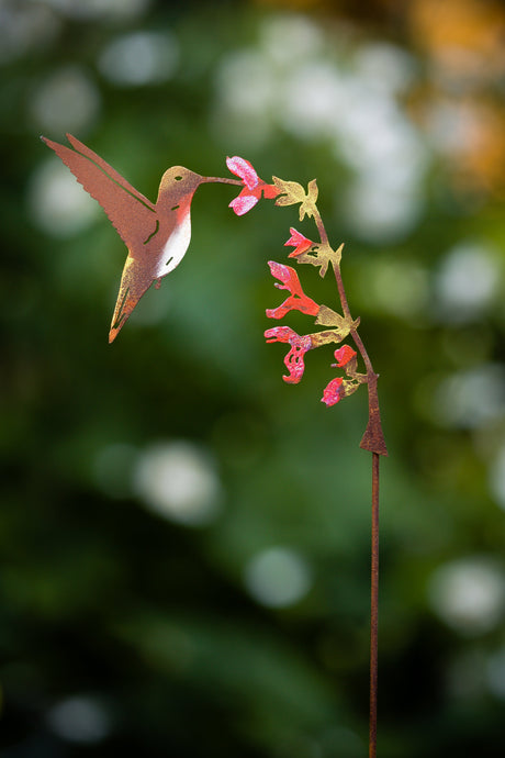 Hummingbird on Flower Stake - Painted