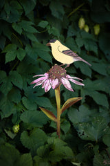 Hand Painted Goldfinch on Cone Flower Stake
